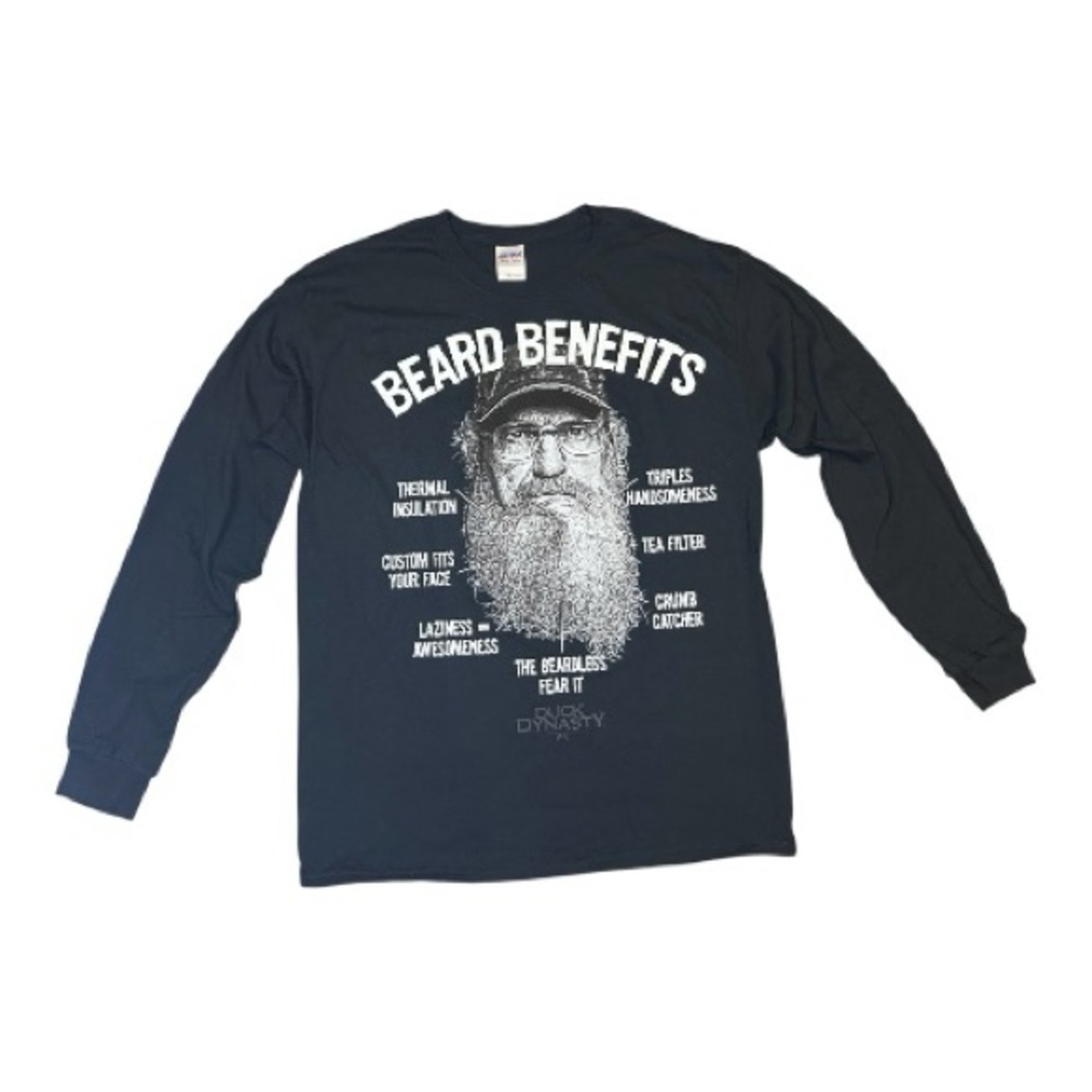 Duck Dynasty Beard Benefits Long Sleeve Graphic T-Shirt Black 100% Cotton Large